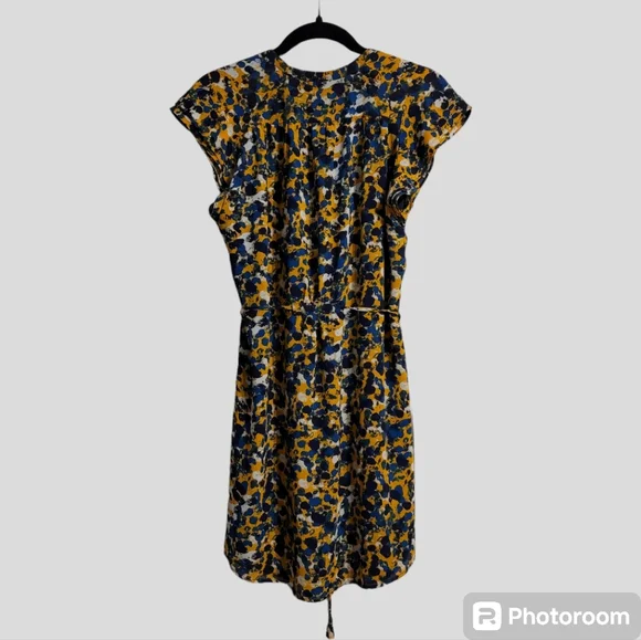 H&M Tunic Mini Dress Sz 8 Multi Abstract Flutter Sleeve V-Neck Pintucked Flowy - Picture 6 of 10